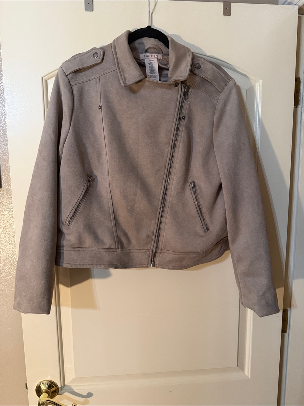 Philosophy Republic Light Taupe Suede Moto Zipper Jacket XL